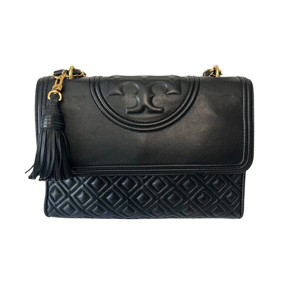 Tory Burch Handbags - Tory Burch Fleming Quilted Leather Convertible Shoulder Bag Black Gold tone